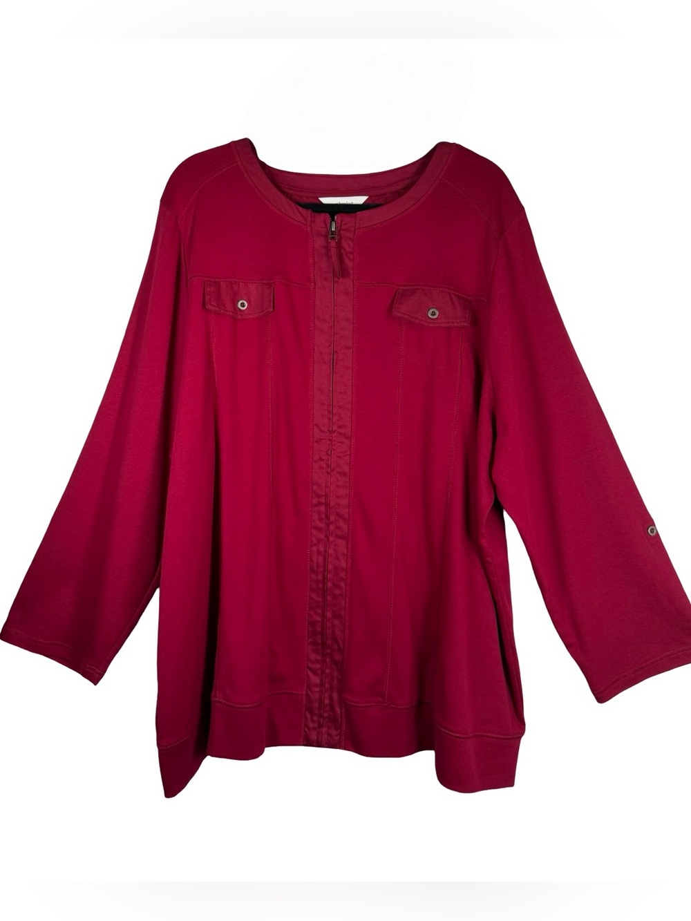 CJ Banks NWT Burgundy Red Zip Front Knit Sweater Cardigan Blazer Jacket Size 3X